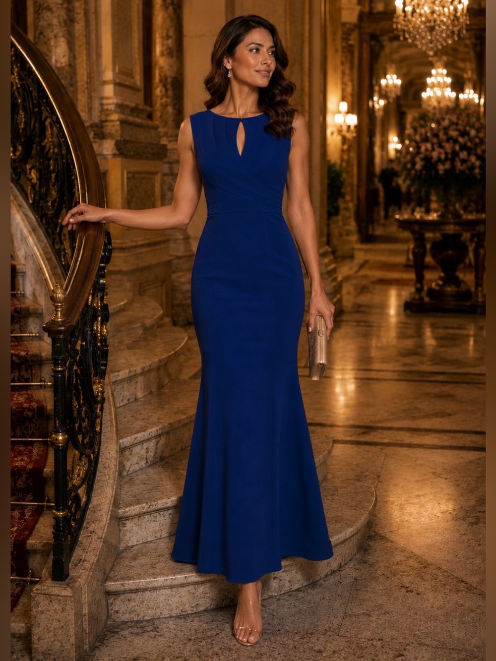 Kay Unger Royal Blue Mermaid Gown Keyhole Formal Evening Dress Size 6